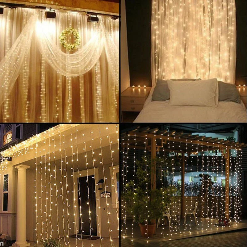 Guirxiété Lumineuse de Glaçons de Noël 8 Modes, Rideau de Fenêtre, Lumières Dégradées pour ix, Mariage, Toile de Fond, Mur, Décoration de Vacances, 3x2, 3x3m