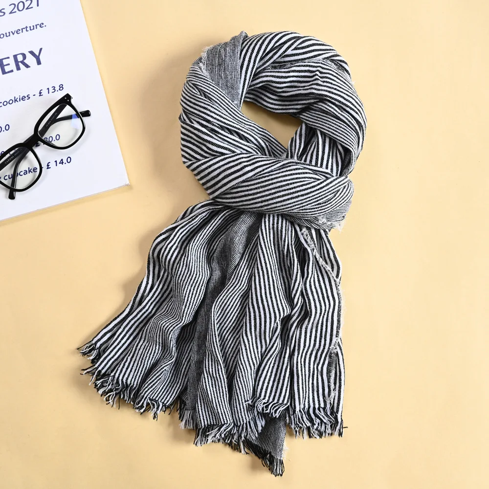 

New Striped Fringe Faux Cashmere Scarf Women Men Fashion Solid Color Shawl Muslim Hijab Autumn Winter Warm Thickened Neck Warme