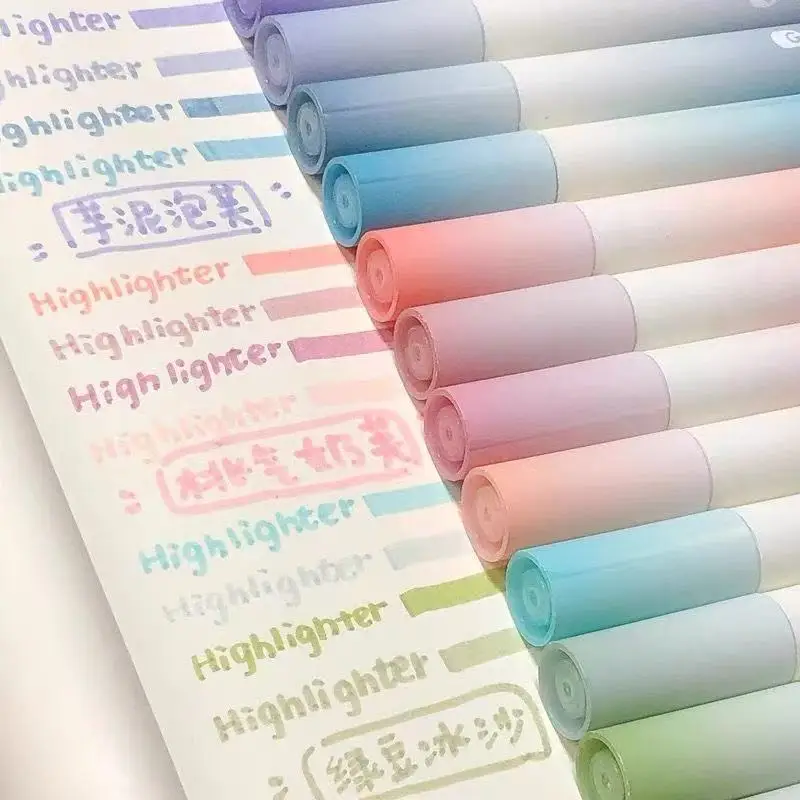 12-Pack Gradient Color Chisel Tip Fluorescent Pens for School Office Supplies Highlighting And Notetaking