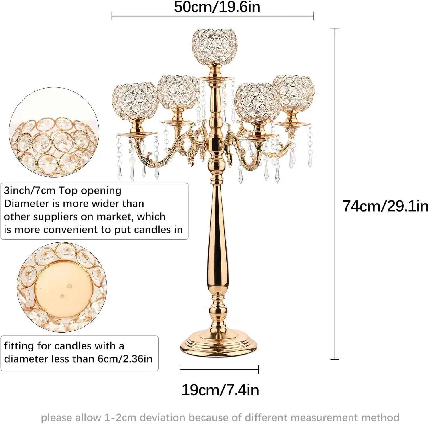 8Pack Gold Candelabra Centerpiece for Wedding,5 Arm Crystal Candelabra Centerpieces for Table Crystal Candelabra Candle Holder