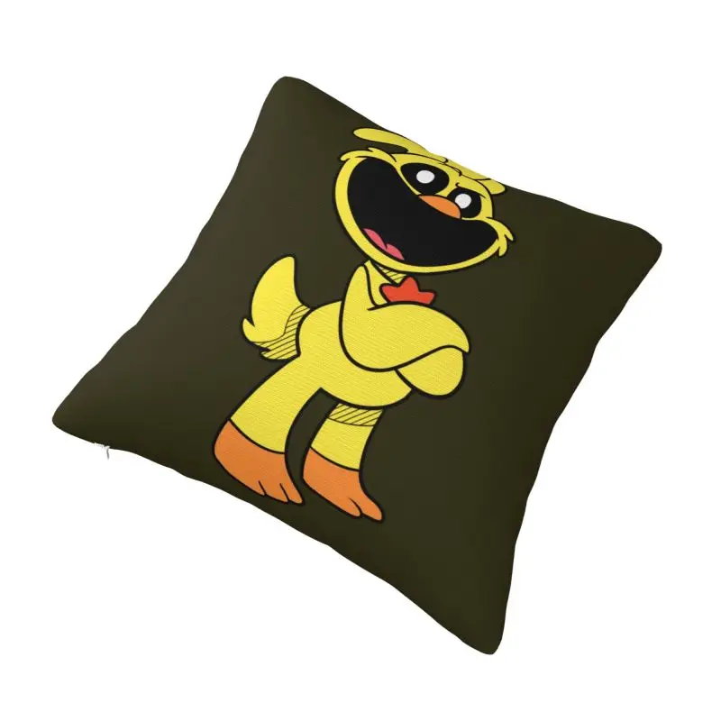 Custom Yellow Smiling Big Mouth Chicken Critters Cushion Cover 45x45cm Scarry Animated Game Velvet Modern Pillow