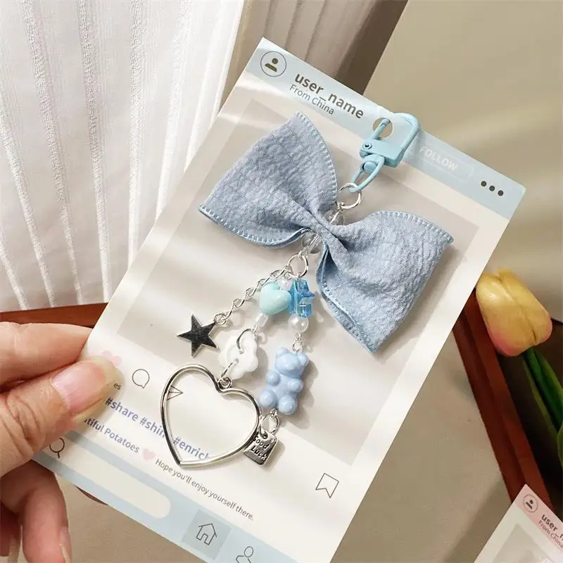 Cute Sweet Bow Bear Heart Keychain Pendants Star Charm Phone Chain Backpack Decoration Keyring Girly Bag Hanging Ornaments Gifts