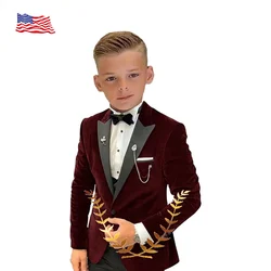 Velvet Boys Suit 2 Pieces Set Party Wedding Kids Tuxedo Formal Dresswear for Boy