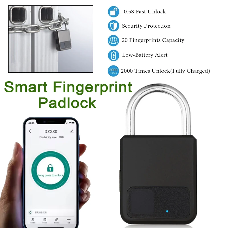 قفل ذكي ببصمة الإصبع مقاوم للماء ومضاد للسرقة قفل إلكتروني محمول خزانة بيومترية صغيرة لأمتعة خزانة الصالة الرياضية للدراجة