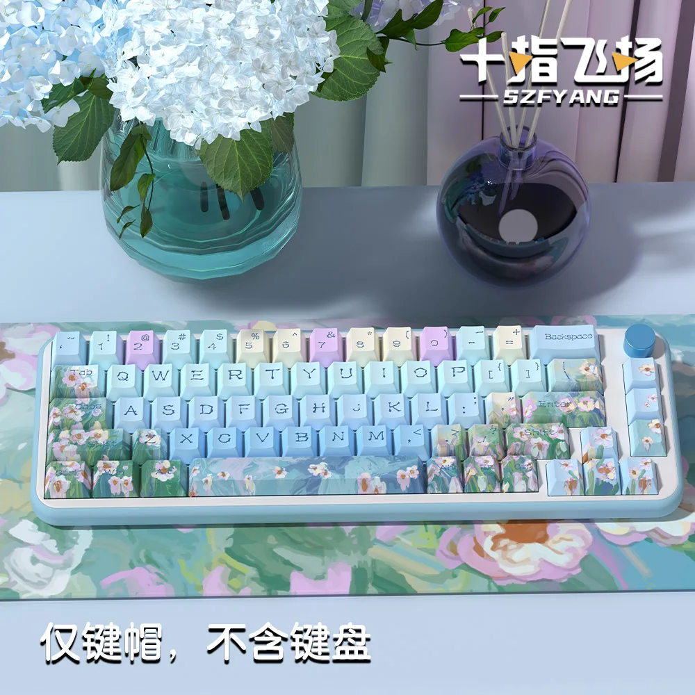 Little Daisy Gradient Blue Spline cap PBT 75 Mechanical Keyboard Cherry MCA MDA Height RK VGN Akko Thermal sublimation