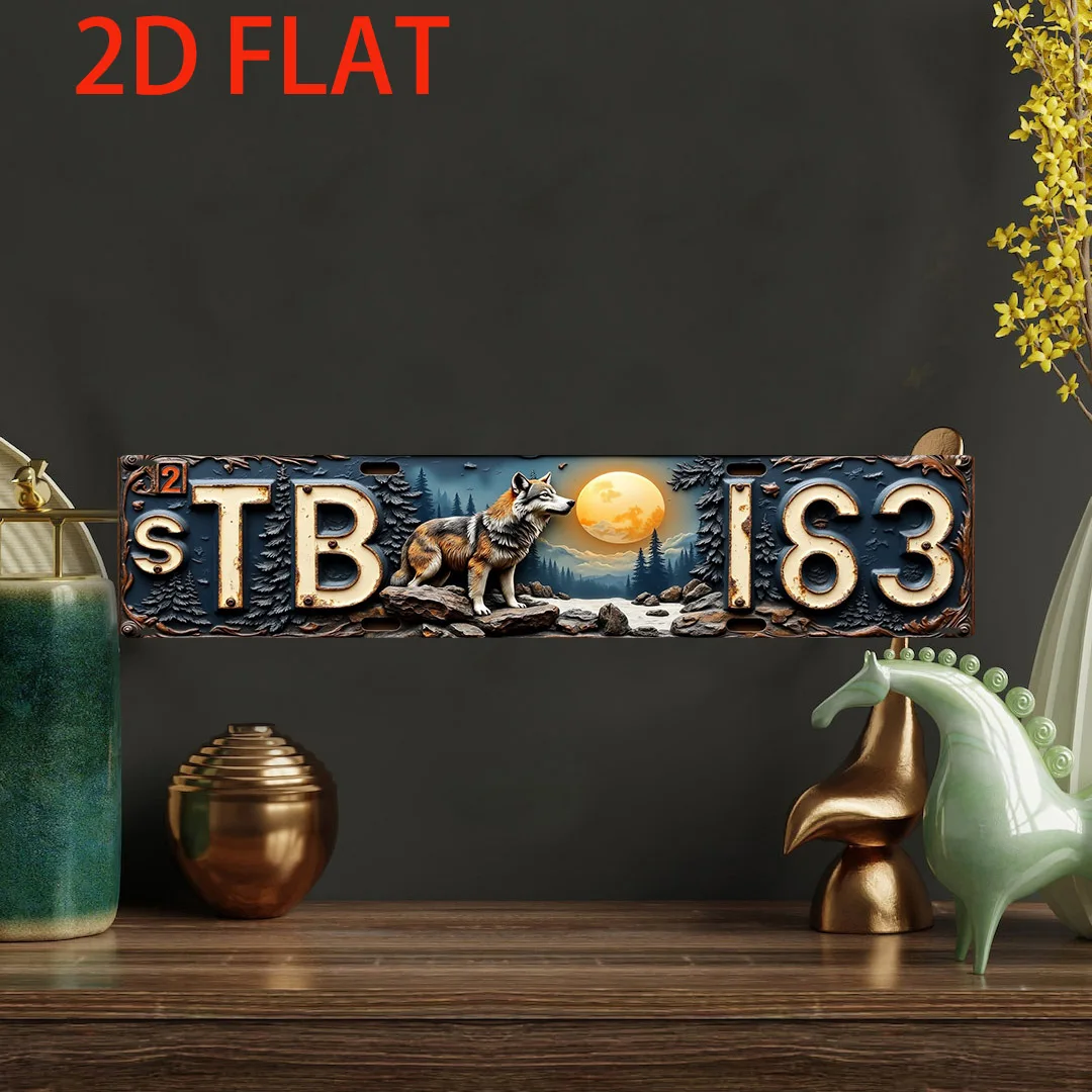 1pc Vintage Wolf Art License Plate Design | Wall Decor, Nature Scene, Rustic Style,Wildlife Landscape, Cabin Wall Art, 16x4 Inch