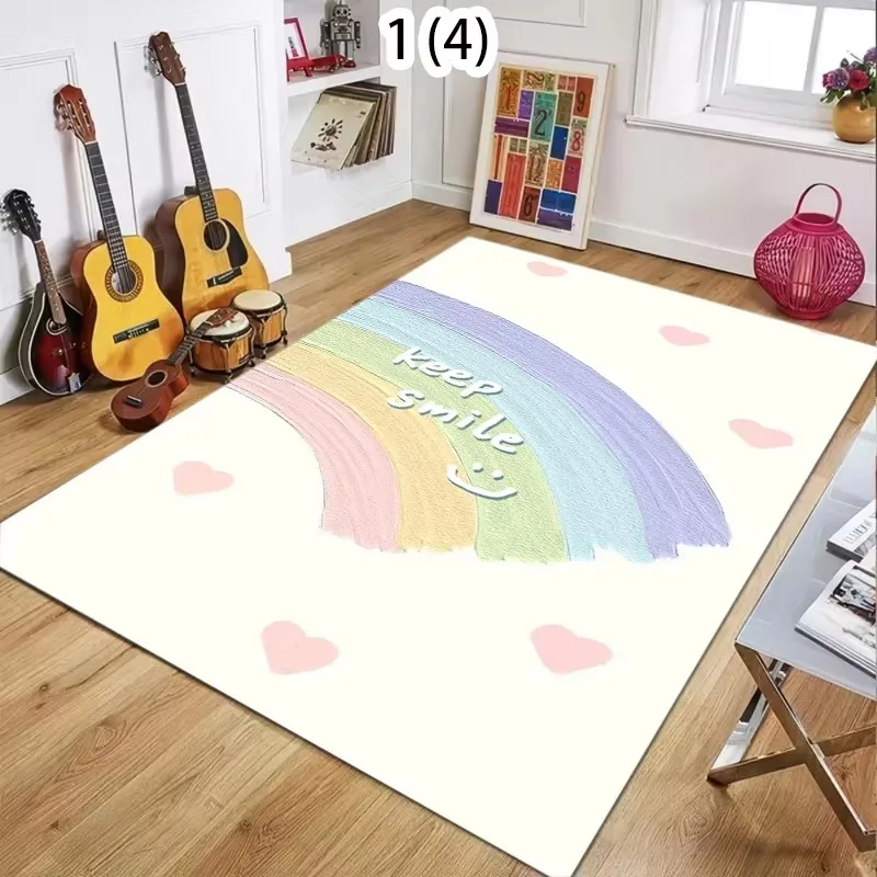 VIKAMA Rainbow Smiley Face Children’s Rug Comfortable, Soft and Warm, Machine Washable, for Bedrooms and Living Rooms Home Decor