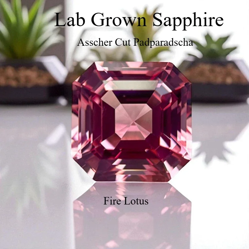 

Lab Grown Sapphire Asscher Cut Padparadscha Fire Lotus Loose Gemstone Pass Tester With AGL Certificate For Jewelry