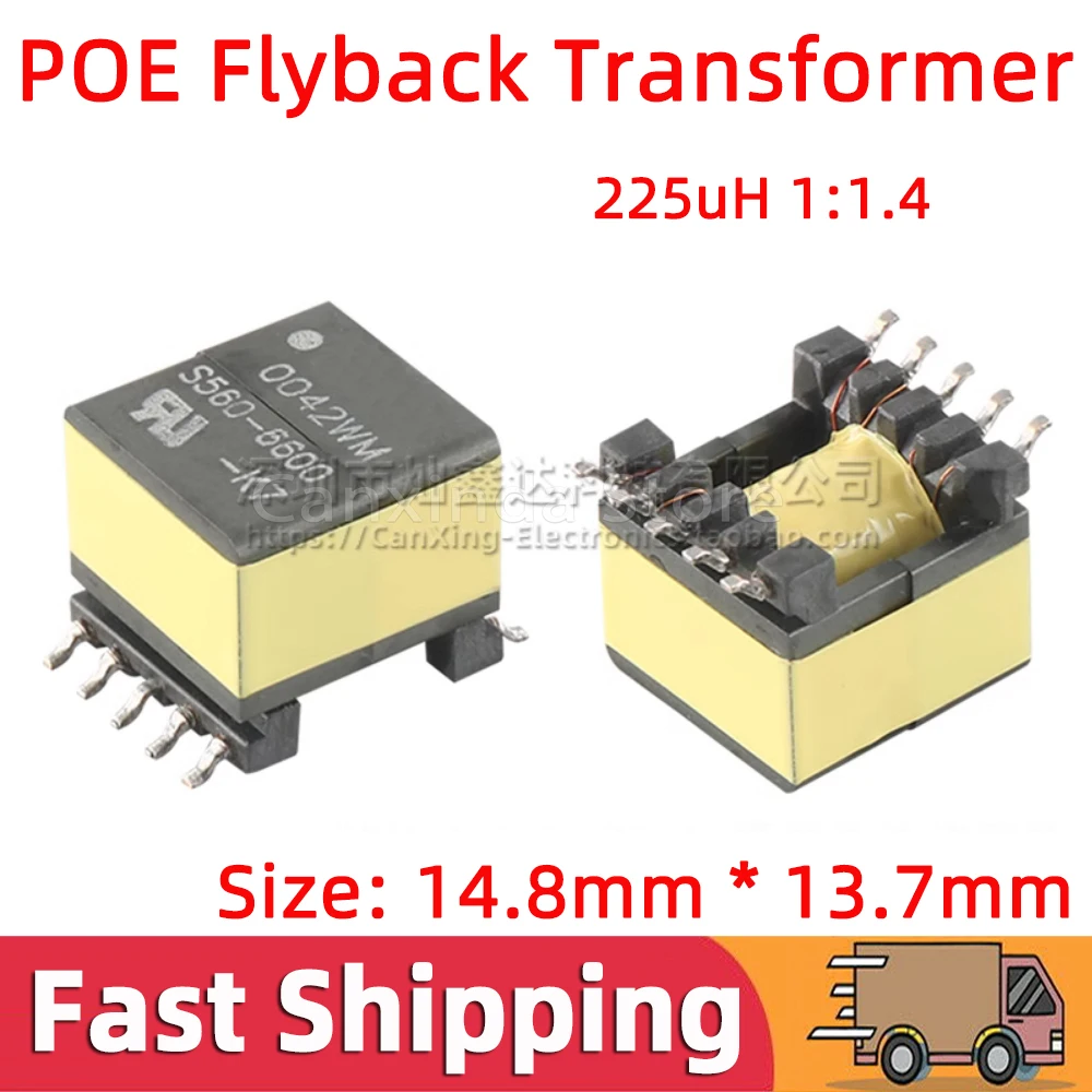 

2pcs S560-6600-K7 POE Flyback Transformer EP13 Type 225uH 1:1.4 Isolated Switching Power Supply Dual Winding Transformer