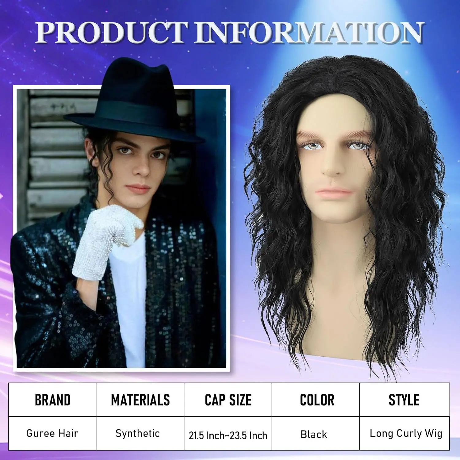 Mens Black Curly Wig for Costume 70s 80s Mullet Rocker Synthetic Long Wavy Wigs for Retro Halloween Cosplay Party Use view 3