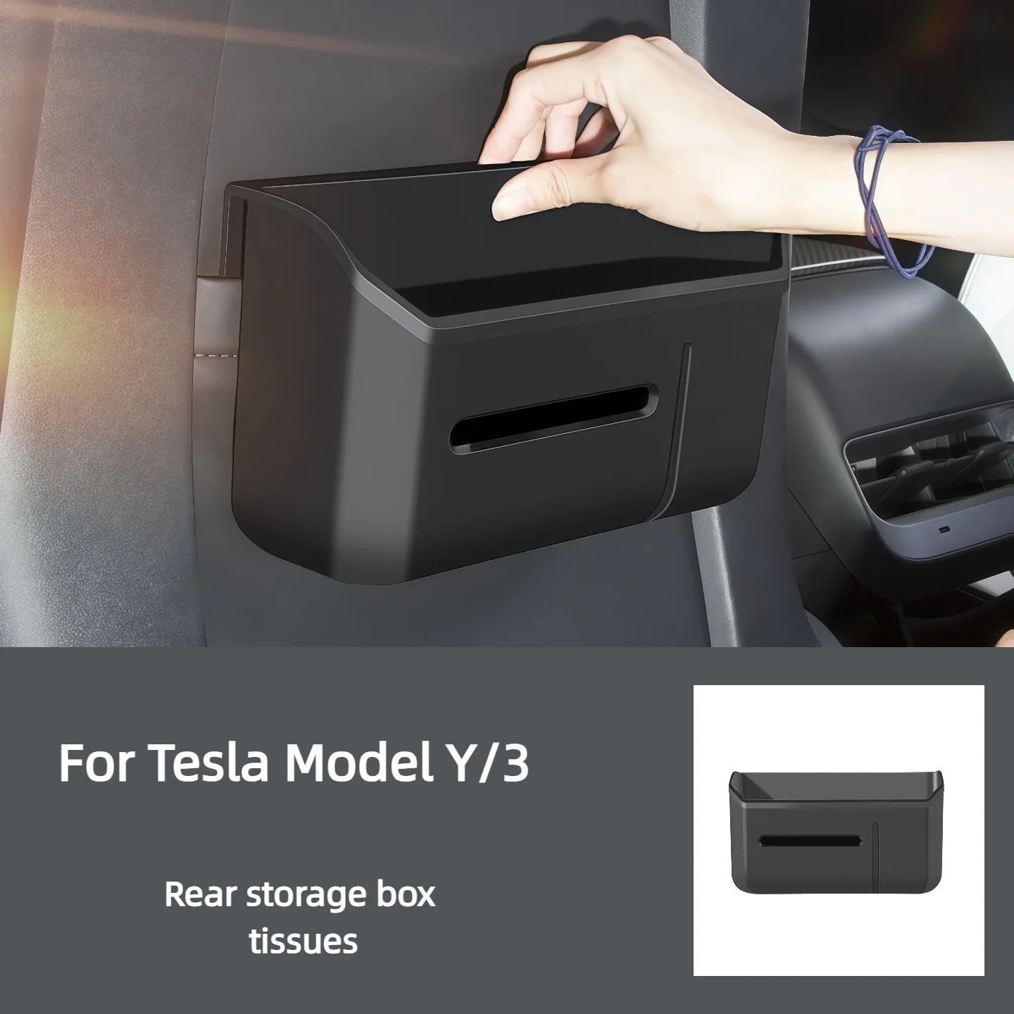For Tesla Model Y/3 Rear Storage Box Tissue Seat Storage Car Random Trash Can Accessories