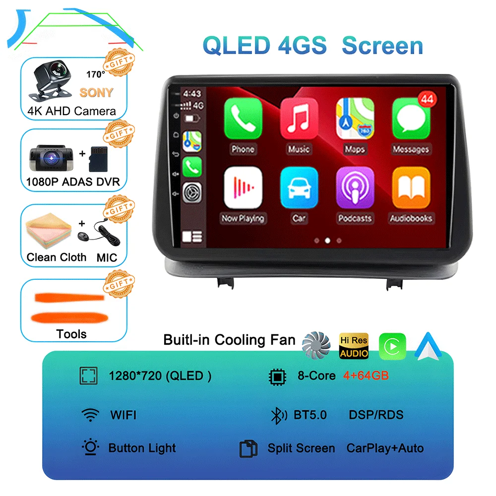 Android 16 Videospeler Carplay voor Renault Clio 3 Clio3 2005 2006 2007 2008 2009 - 2014 Multimedia autoradio WIFI+4G DSP Stereo
