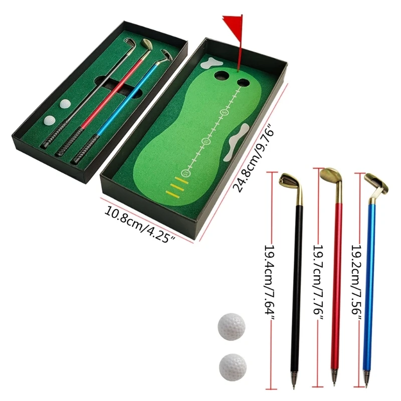 11UE Mini Golf Pen Gift Set Desktop Golf Ball Pen with Putting Green, Flags, 3 Golf Club Pens & 2pcs Ball Golf Model Toy