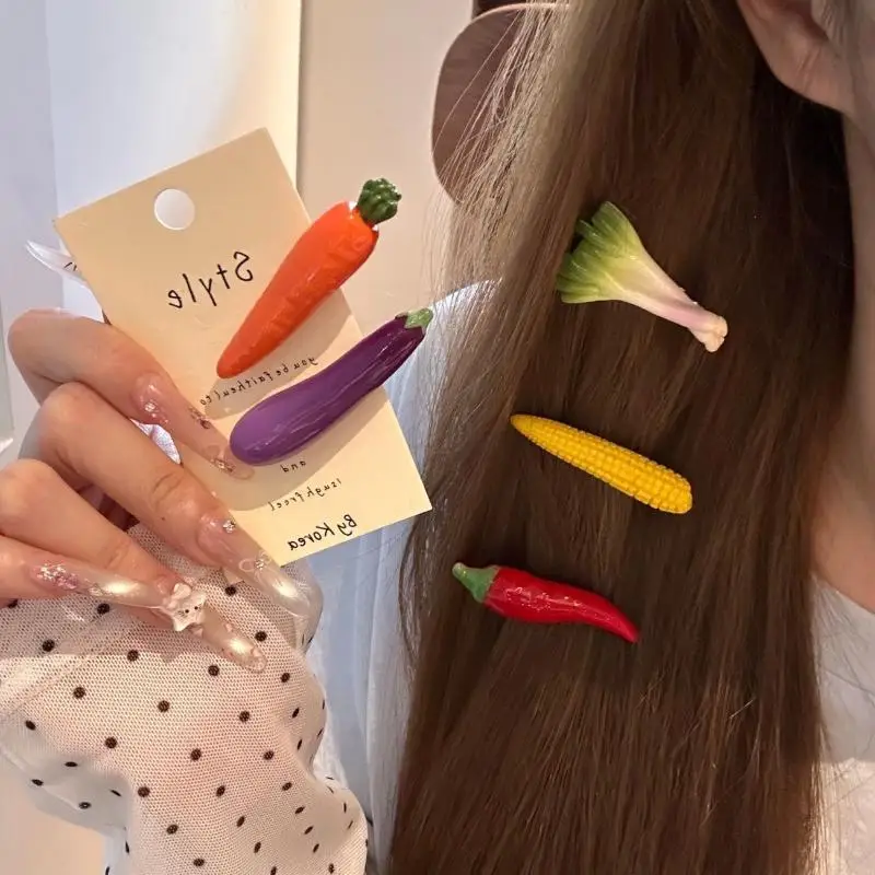 Neuartige Lustige Gemüseförmige Haarspangen Realistische Lebensmittel-Haarspangen Entenschnabel-Clip Pony-Haarschmuck Kinder-Seitenhaarspange – Detail 2