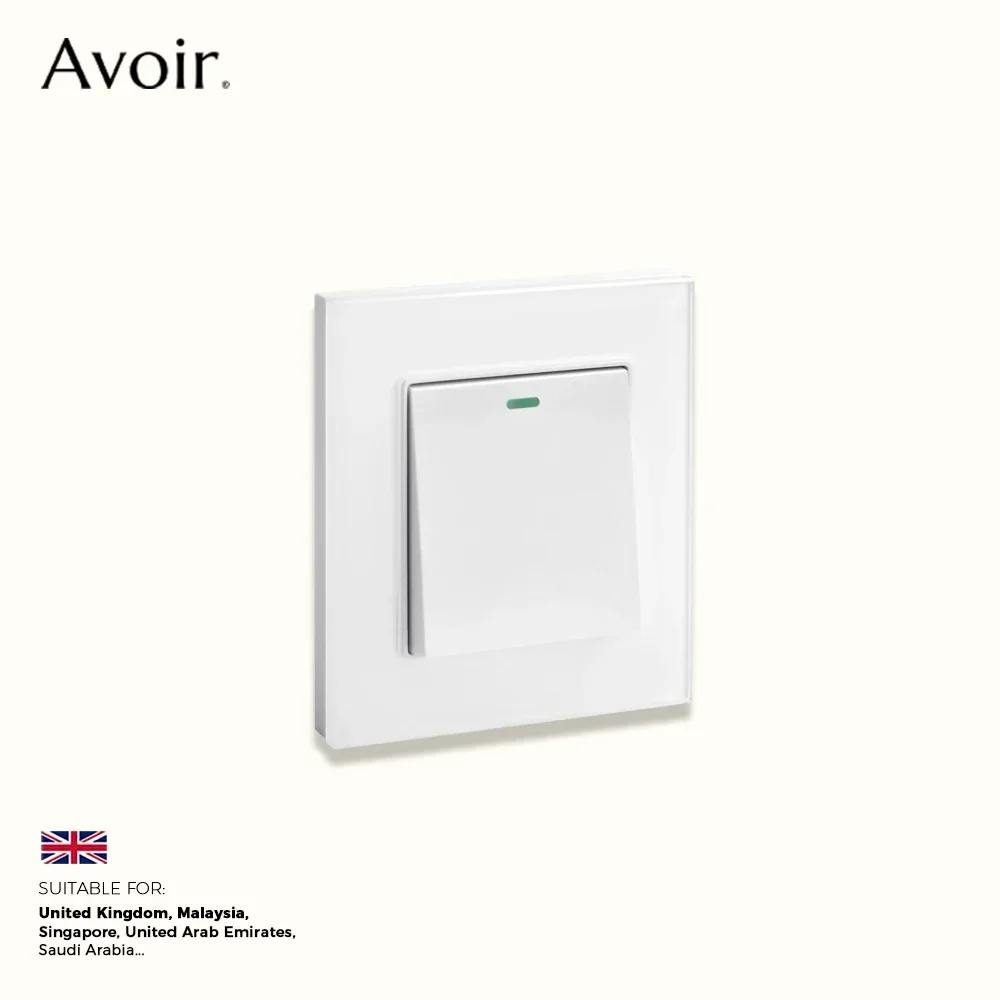 

Avoir White Tempered Glass Universal 3Pin Dual Socket Wall Light Switches 86 Type UK Wall 18W Type-C Fast Charging Usb Socket