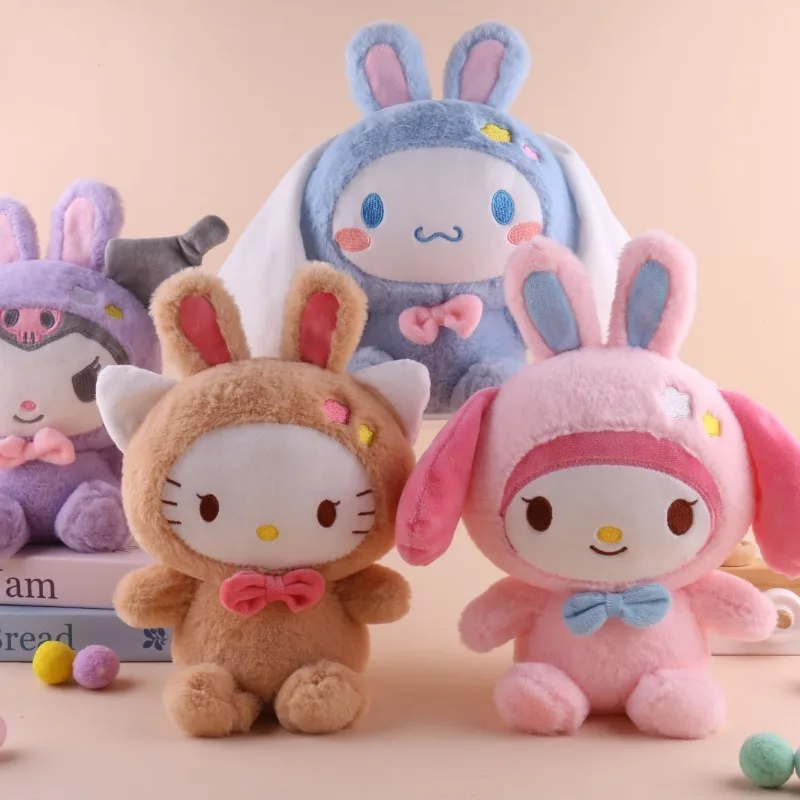 

25cm Cartoon Sanrio Kitty Plush Doll Anime Cute Kuromi Melody Pillow Doll Transfer Rabbit Cinnamoroll Lovely Gift Girl Plush Toy