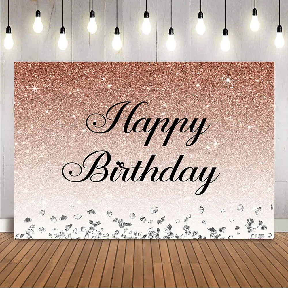 Glitter Birthday Party Decoration Background Diamonds Happy Birthday Backdrop Girls Sweet 16 18th 21th Birthday Party Banner