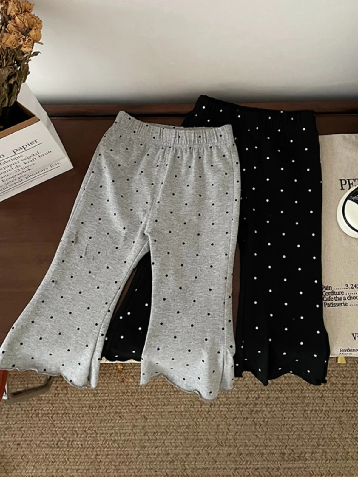 

Girls Polka Dot Flared Pants Autumn Faion Loose Casual Long Trousers New 2025 Spring Summer Season Cotton Blend Fabric