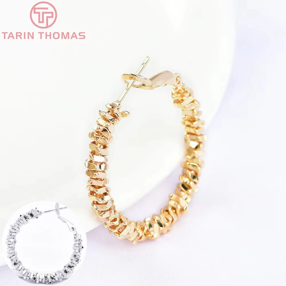 Boucles d'oreilles créoles rondes en laiton doré 24 carats, bijoux de bricolage de haute qualité, accessoires de résultats exécutifs, vente en gros, 30mm, 2 pièces, 6105
