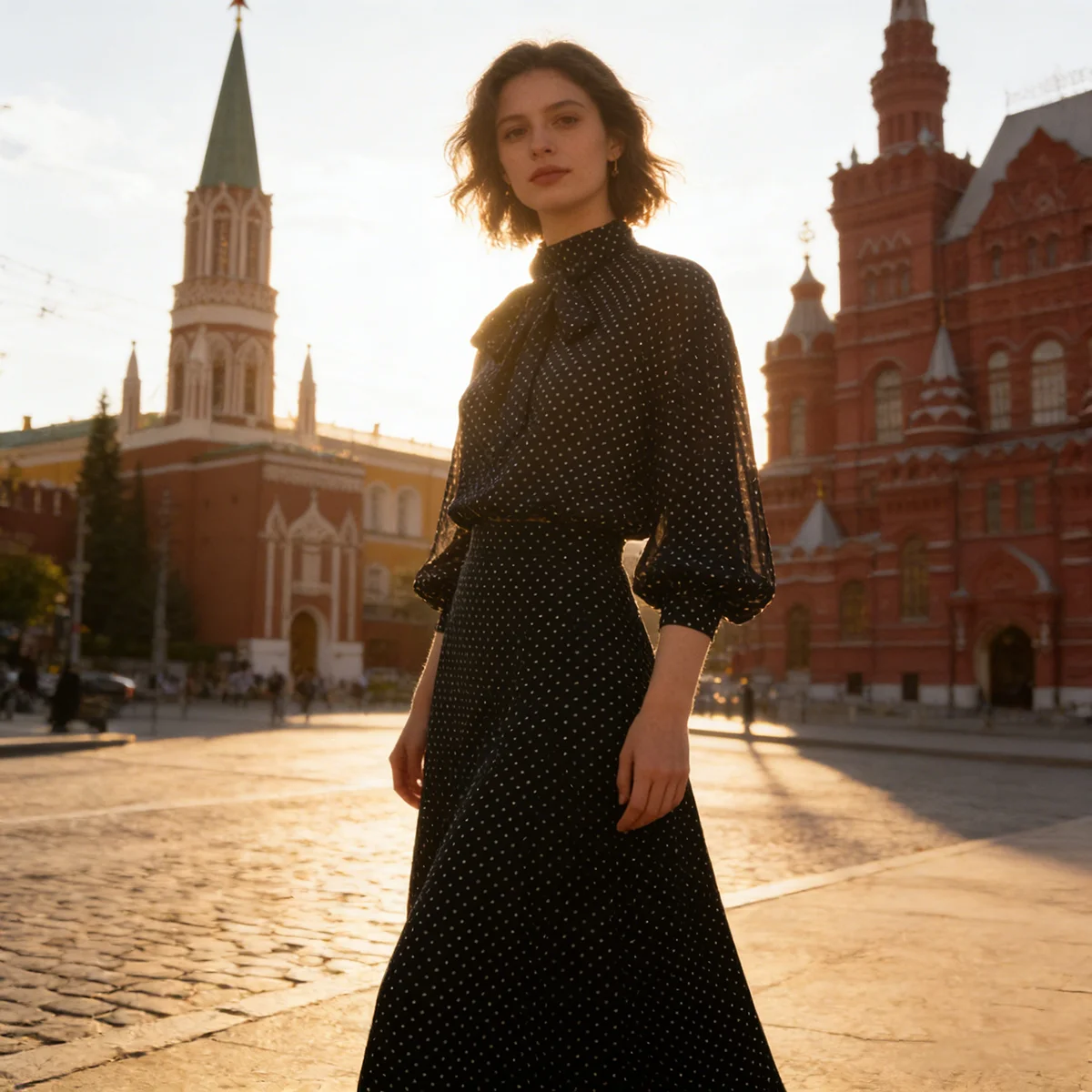 

Женский черно-белый комплект из двух предметов в горошек, блузка с завязками на шее и пышными рукавами + длинная юбка, свободные шикарные повседневные костюмы в стиле ретро