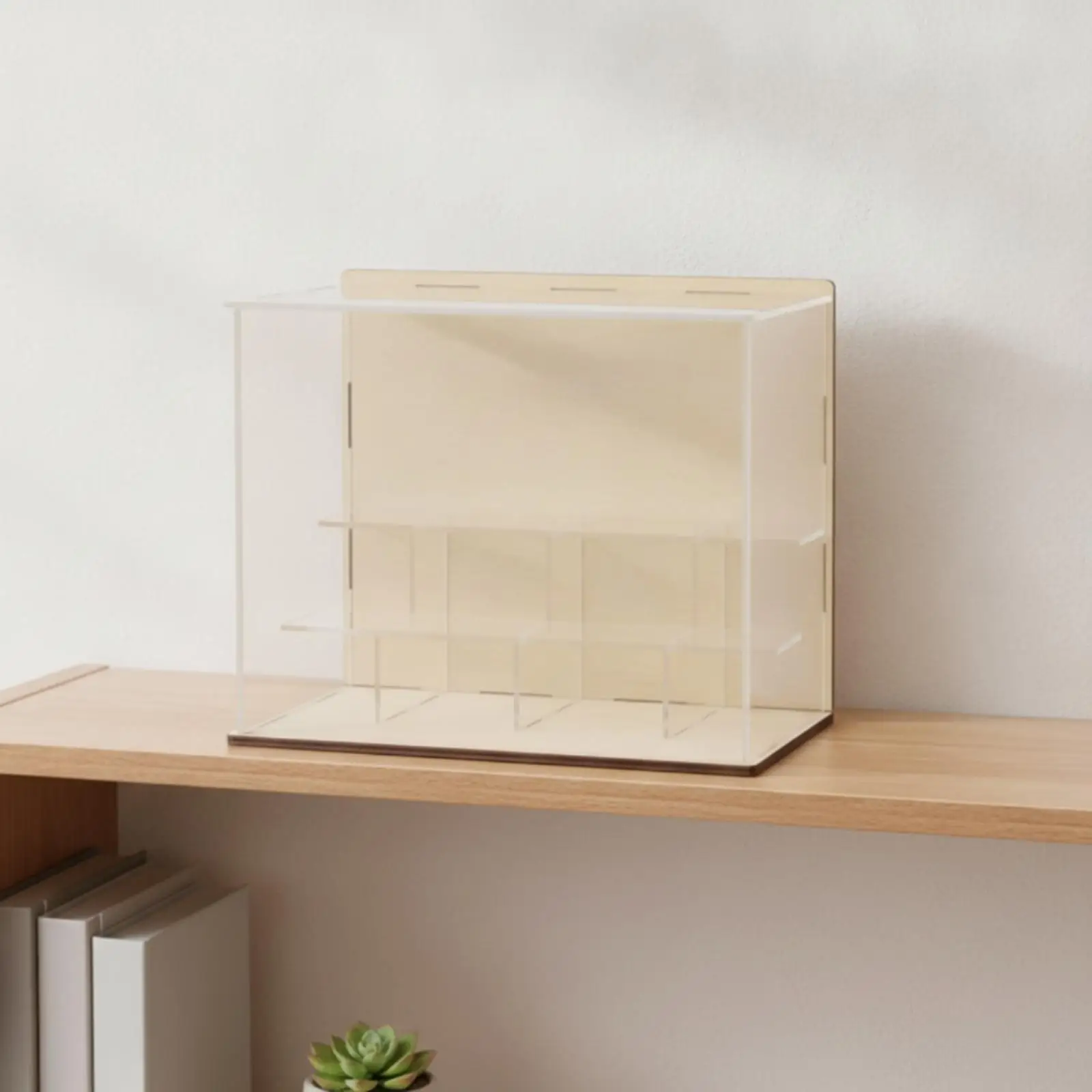 Acrylic Display Case with Wood Base High-Definition Clear Acrylic Collectible Display Case Desktop Countertop Organizer for