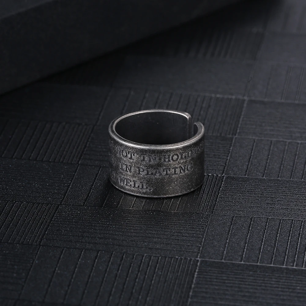 Stainless Steel Open Vintage Round Verse Punk Fashion Trend Circle Minimalist Wide Ring Gifts For Men  Rings image 2