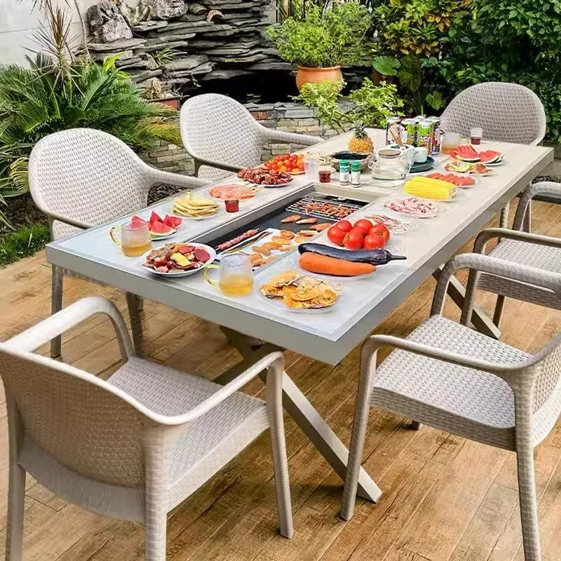 Durable Outdoor BBQ Table and Chair Set for Multi Person Dining on Patio Balcony Parties