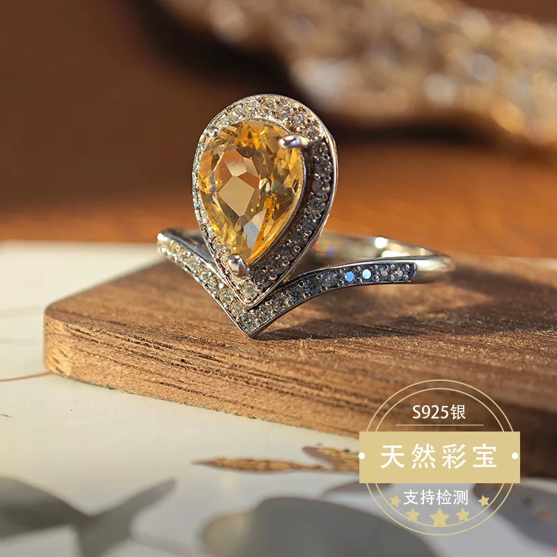 

Natural Citrine Wedding Ring for Women 925 Sterling Silver Adjustable Size Ring Birthday Gift Anniversary