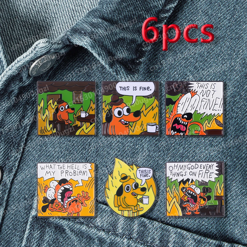 THIS IS NOT FINE Cute Animal Dog Brooch Enamel Pins Cartoon Japanese Anime Kawaii Backpack Lapel Badge Jewelry Accessories Gift