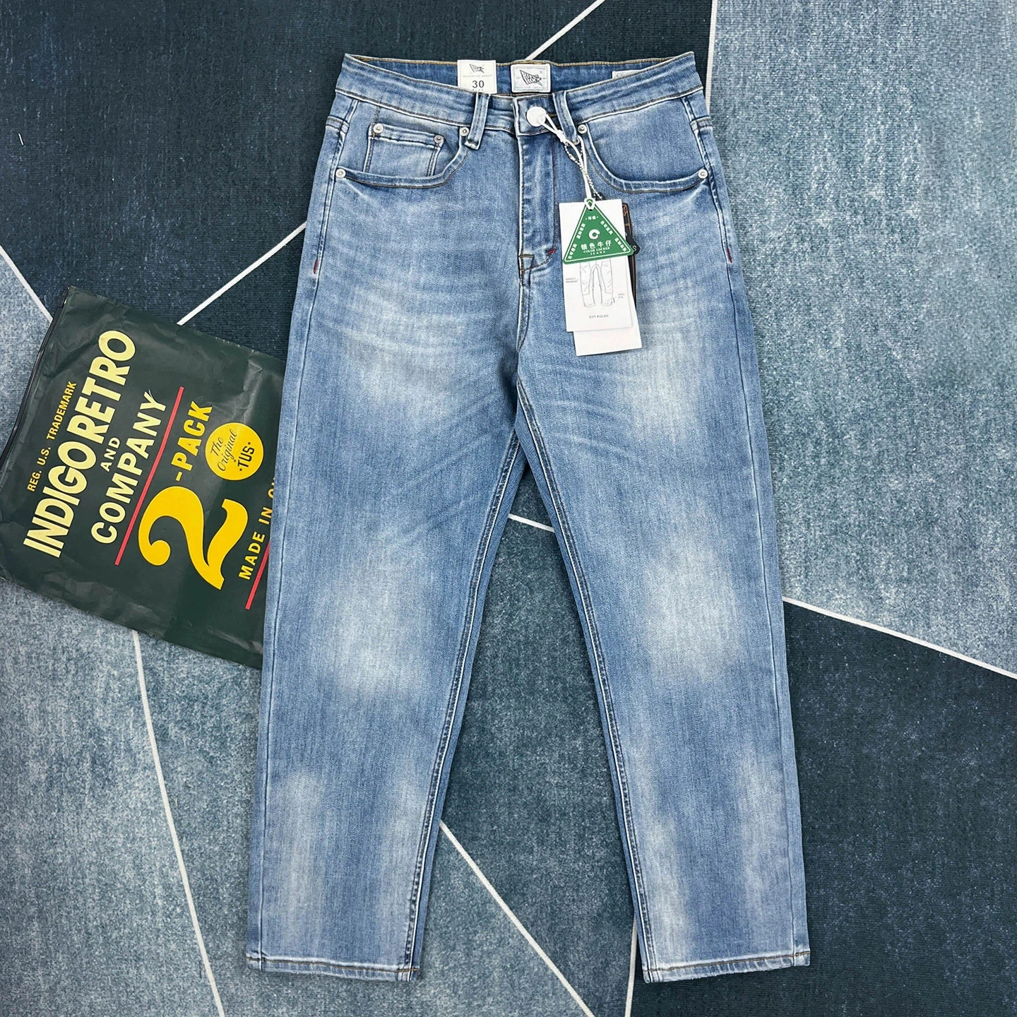 Spring new American retro slim jeans men's elastic small straight casual trousers