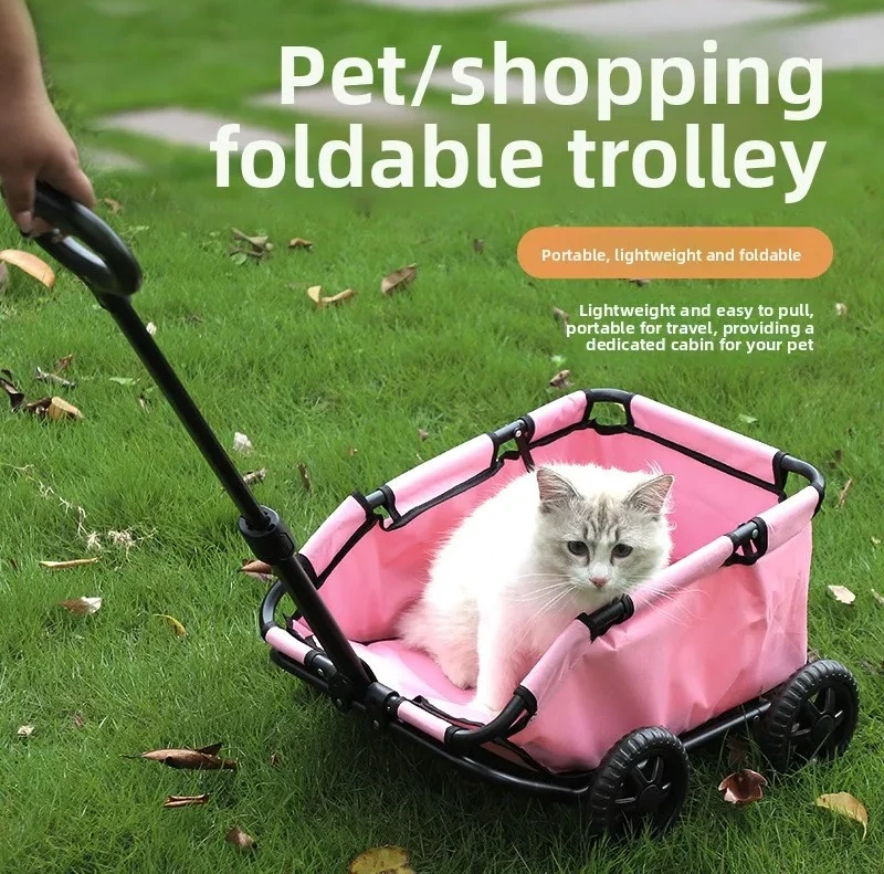 Mini Light Foldable Pet Stroller Outdoor Hand Trolley Portable Travel Gear For Cats Dogs Walking