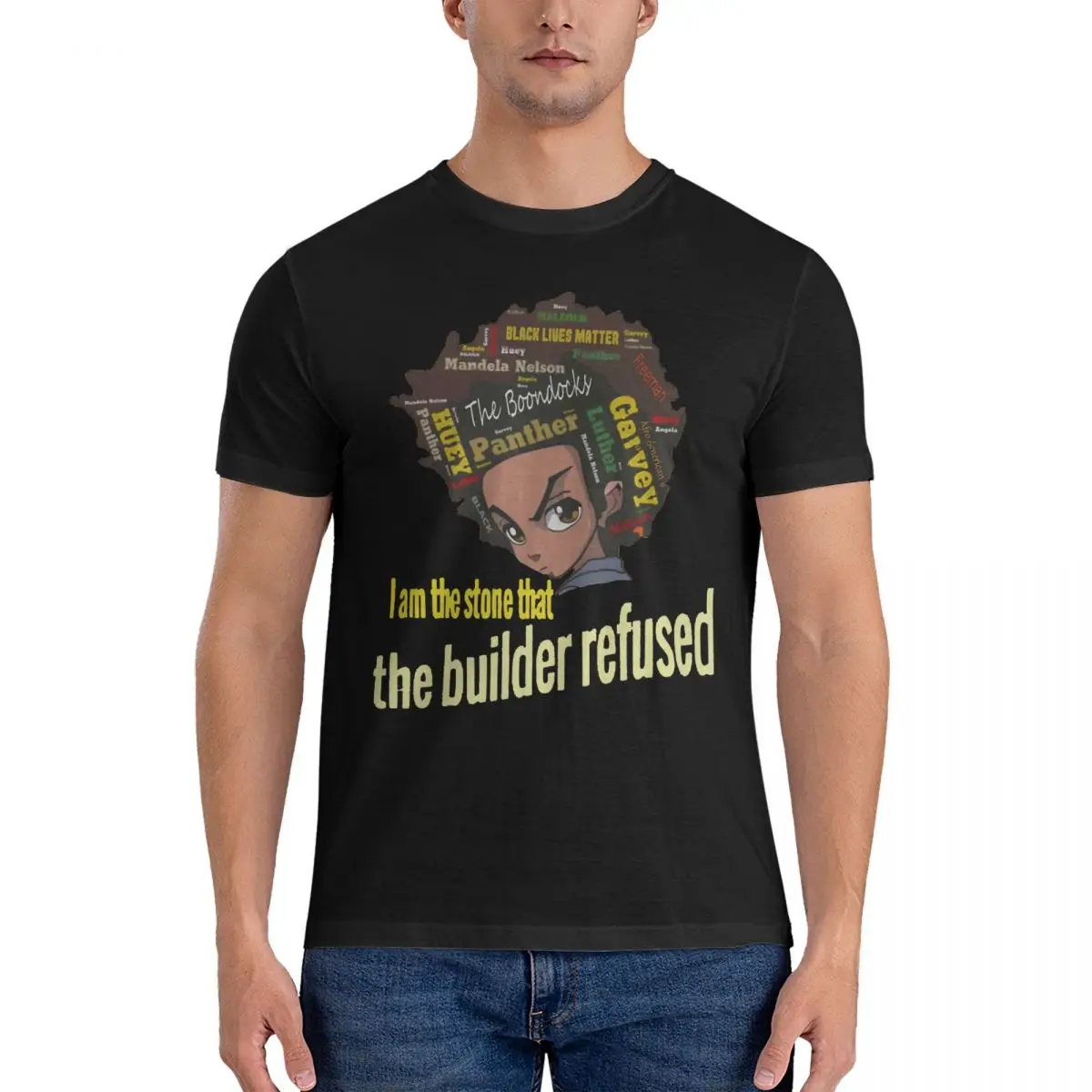 I Am The Stone The Builder Refused T-Shirt Men The Boondocks Casual Pure Cotton Tees Round Neck Short Sleeve T Shirt Printed