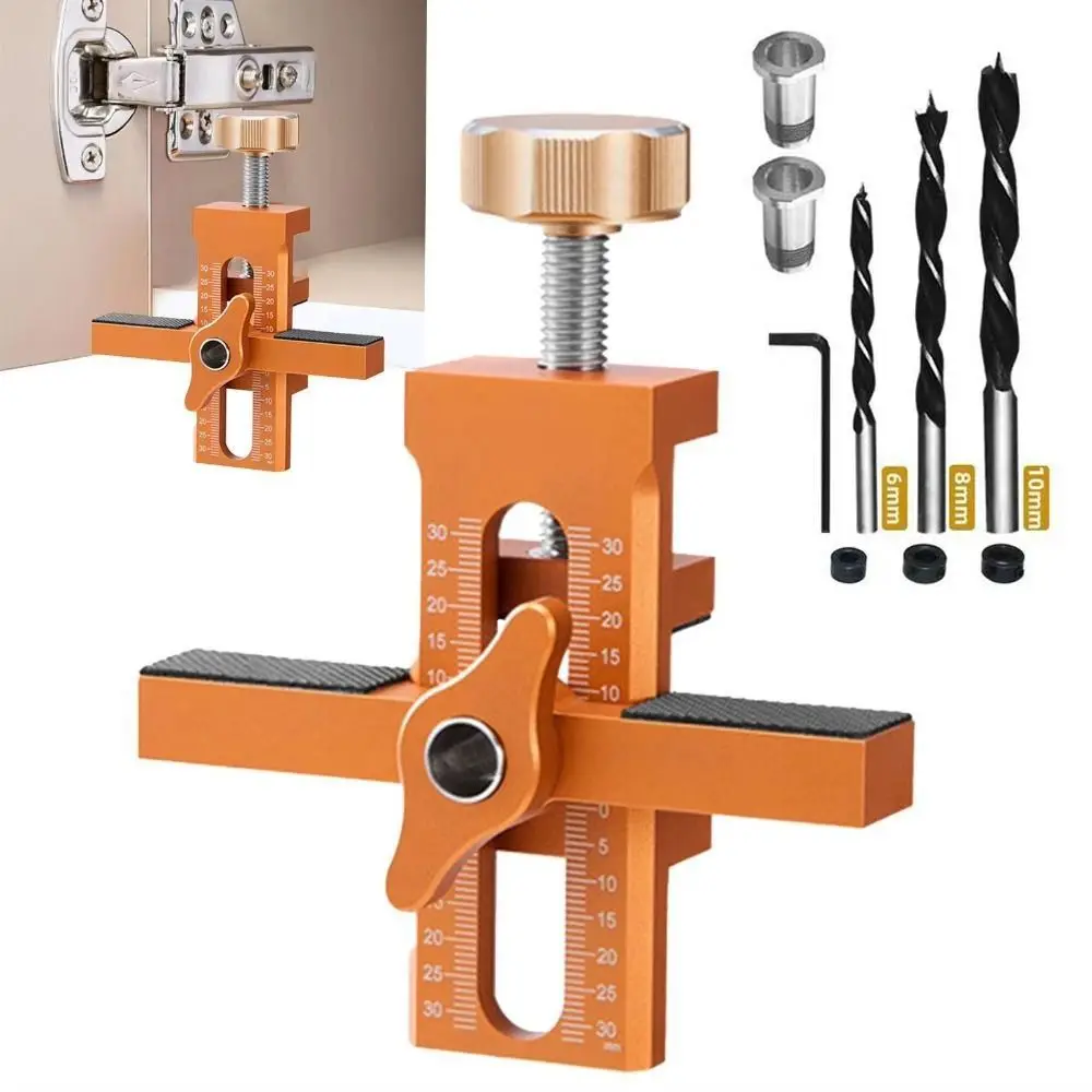 2 in 1 Cabinet Door Installation Positioner 6/8/10mm Aluminum Alloy Rebounder Punched Mounting Jig Save Labor Wear-resistant