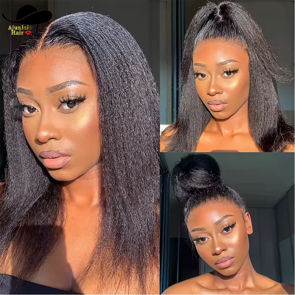 

Malaysian 360 HD Lace Kinky Straight Frontal Wig Virgin Hair Wig Yaki Straight Wig 360 Full Lace Human Hair Natural Black