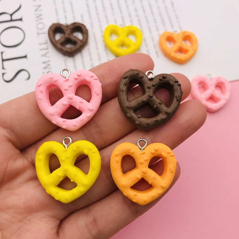 10pcs Hot Selling Resin Kawaii Pretzel Cookie Charm for Keychain, Earring, Scrapbooking, DIY Making, Necklace