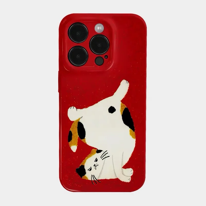 

Чехол с красным маленьким мультяшным котом и цветами для IPHONE 17 16 Pro Max 15, 14, 13, 12, 11 PRO, акриловый ТПУ, два в одном, магнитные чехлы для телефонов