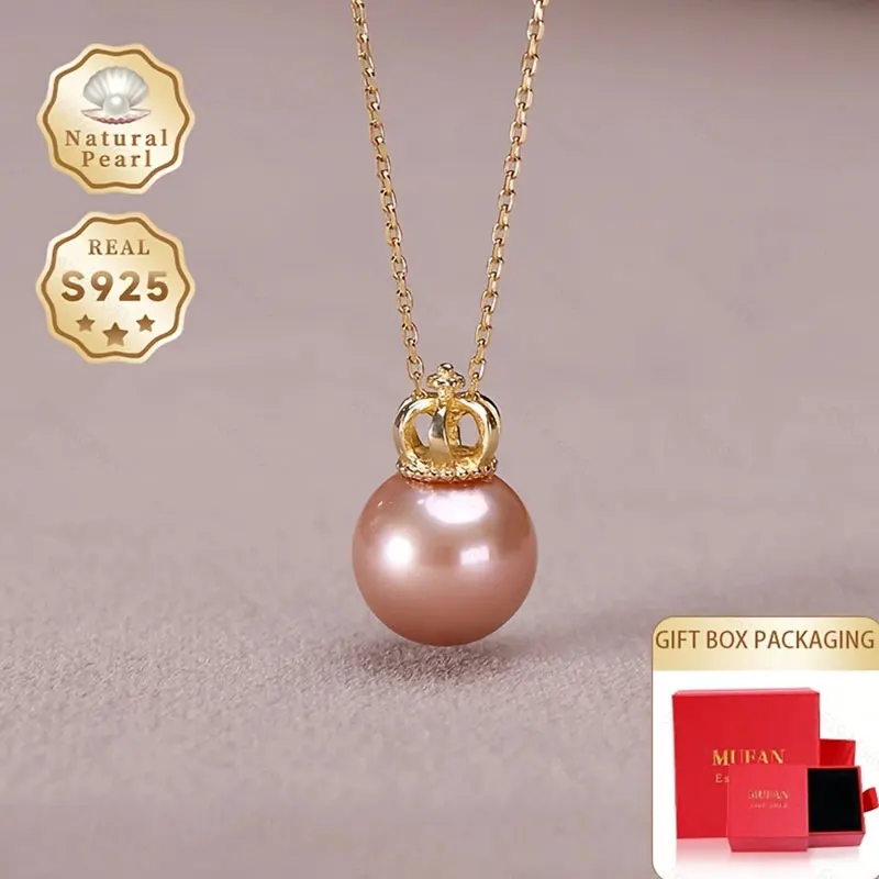 

Mufan Jewelry Purple round Natural Freshwater Pearl Necklace S925 Silver 10-11mm Mother's Day Gift Boxed Pearl Jewelry