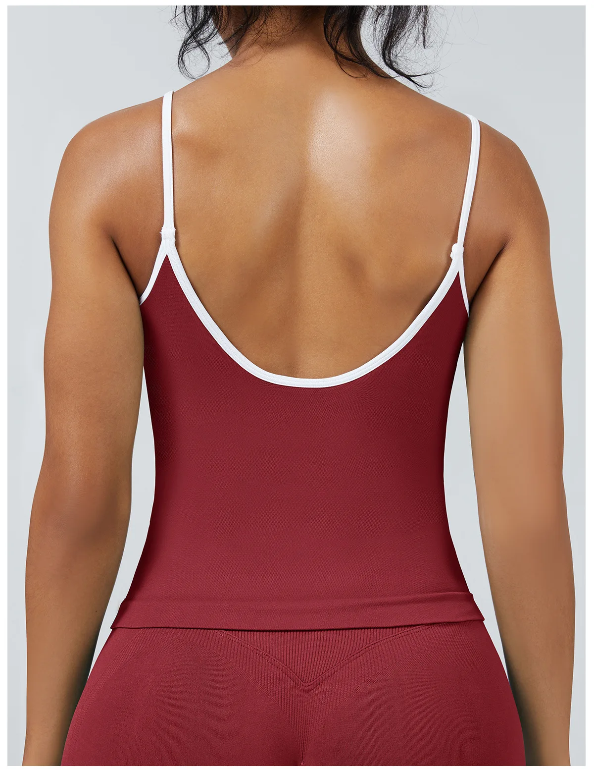 Damen Color-Blocking Gym-Sport-Tops Sommer Yoga Fitness Sexy Rückenfreie Strick-Camisoles mit Brustpolster und Trägern – Detail 6
