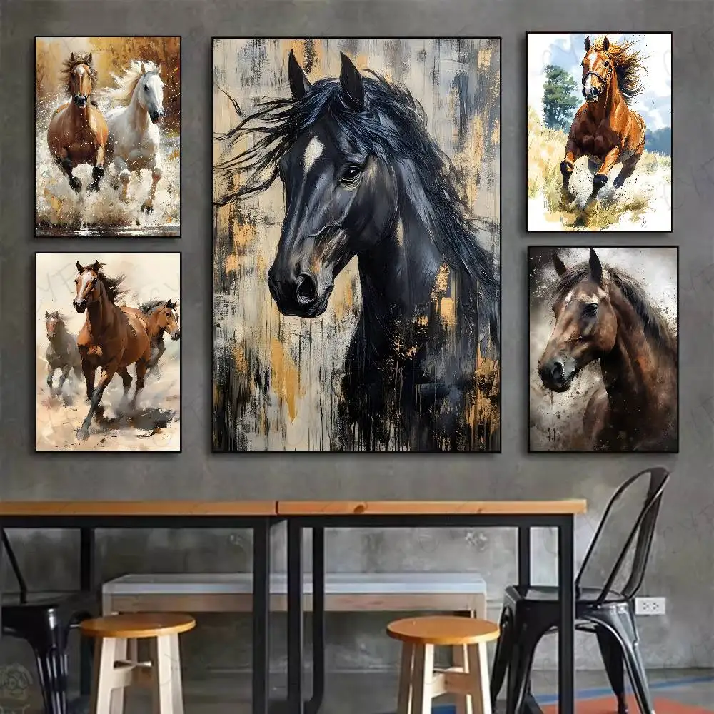 Handsome Horse Watercolor Painting Canvas Poster HD Art Sticky Wall Waterproof Home Living Room Bedroom Bar Aesthetic Decoration
