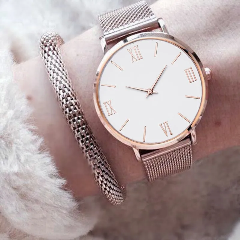 Fashion Women Watches Luxury Top Brand Stainless Steel Mesh Quartz Wristwatch for Women Simple Elegant Ladies Watch Reloj Mujer