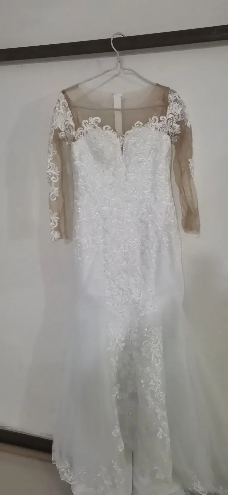 ชุดแต่งงานแบบคลาสสิกคอตักประดับลูกไม้ Vestido De Noiva พร้อมกระโปรงถอดได้ แขนยาว สไตล์แอฟริกัน