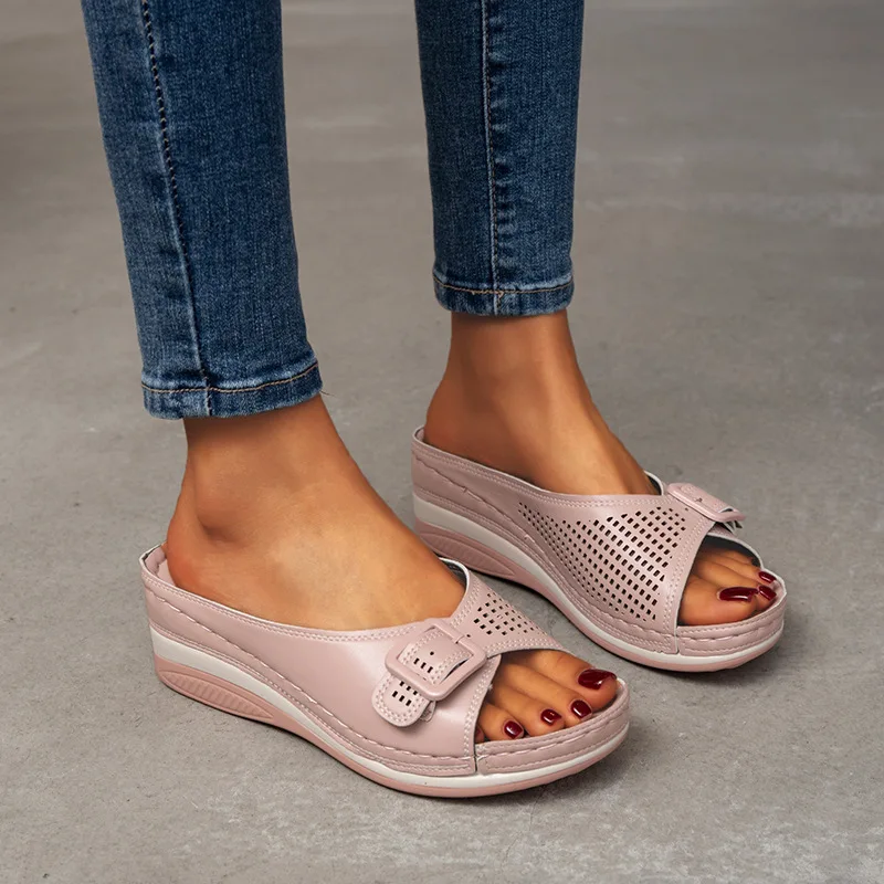 Women's Summer New Simple Comfortable Slippers Thick Bottom Slope Heel for External Wear Casual Fashion Women's Shoes