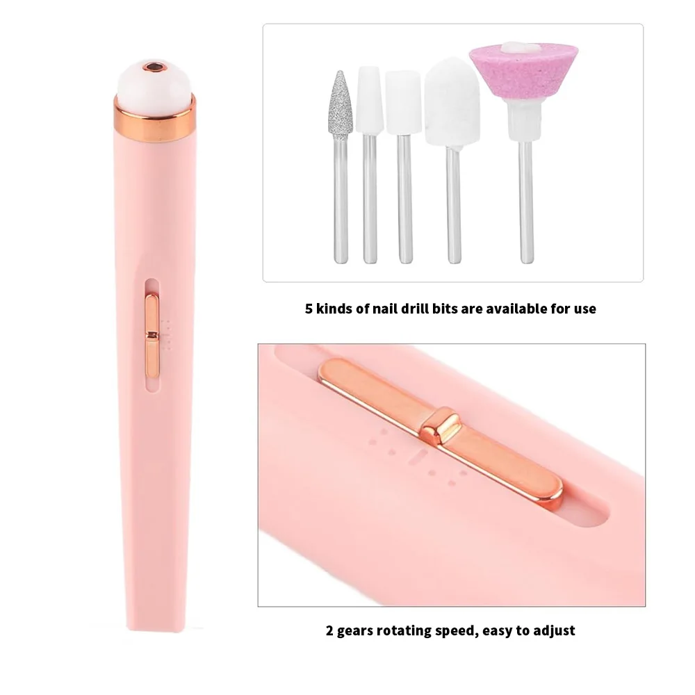 5in1 usb elétrico manicure conjunto de unhas broca arquivo moedor aliciamento kit com buffer polidor manicure kit 5 pçs cabeça moagem