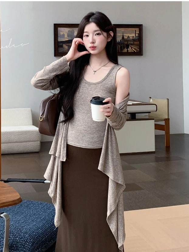 maternity-autumn-set-2026-new-korean-style-shawl-vest-top-half-skirt-three-piece-set-spring-autumn-cotton-t-shirt-dress