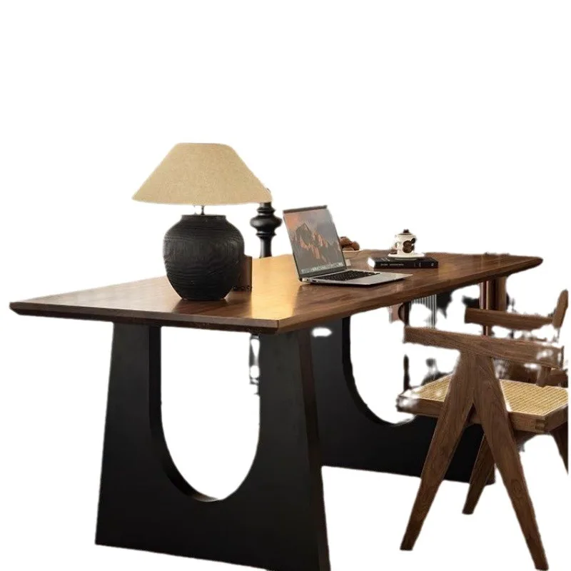 

Solid wood dining table walnut color living room large long desk integrated meeting desk