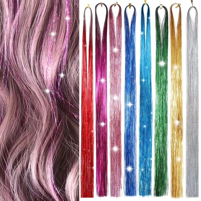 38Inch Tinsel Hair Extensions 6Pcs Sparkling Glitter Hair Synthetic Shiny Hair Accessories for Women Girls Party Cosplay