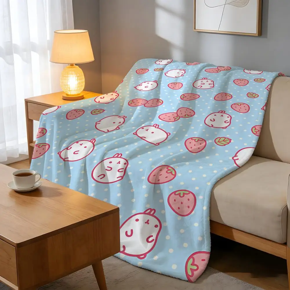 Throw High-Density Short Plush Blanket For Sofa Nap Air-Conditioned Room Soft Skin-Friendly Cute Molang Anime