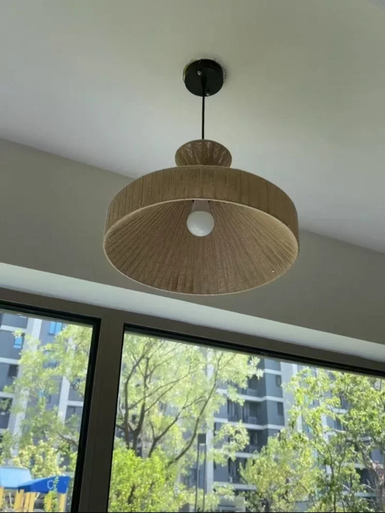

Simple Handmade Jute Fabric Pendant Lights Nordic Living Room Bedroom Chandelier Restaurant Home Decor Indoor Lustre Fixtures
