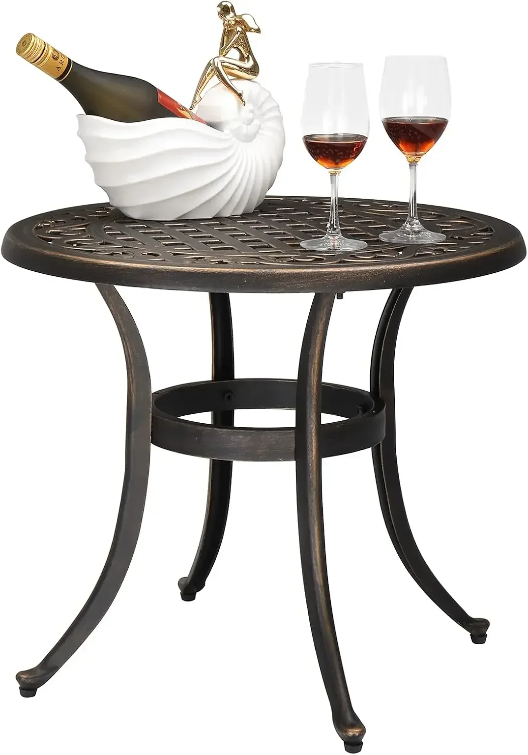 24” Cast Aluminum Outdoor Side Table, All Weather Round Patio Coffee Table Porch Table Outdoor Bistro Table Outdoor