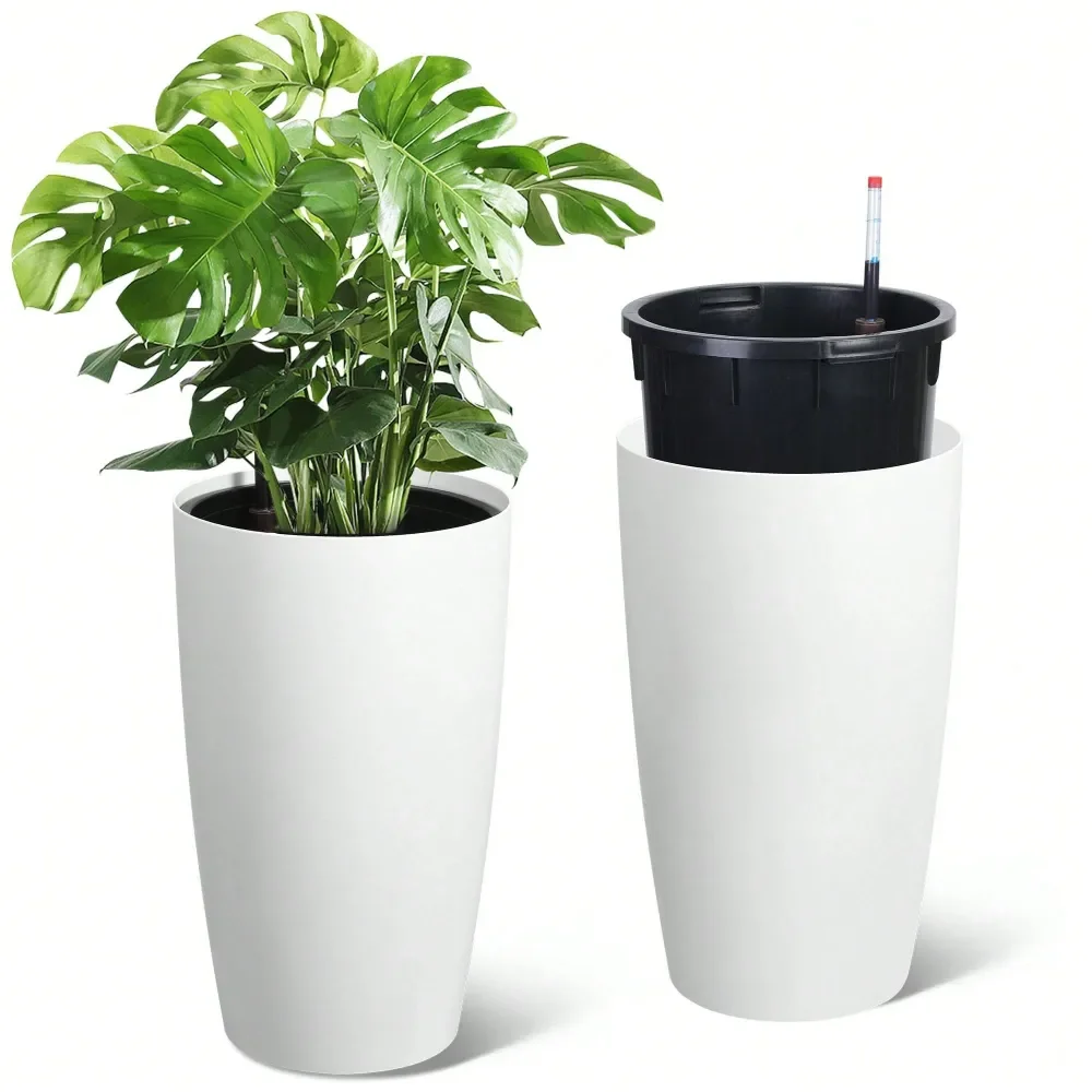 

Tall Planters For Outdoor Plants,Tall Round Planter Set Of 2,Modern Flower Pot,Decorative Planter Pot With Water Level Monitor